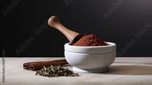 A white background is the background for the mortar and pestle.