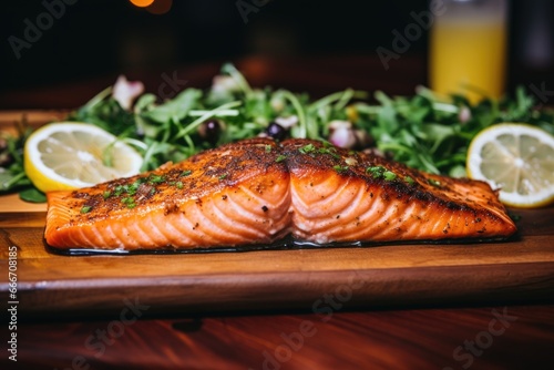Seared Salmon Delicacy: Freshly Cooked Perfection © Baba Images