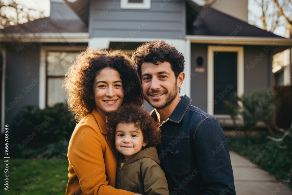Portrait of a happy young family in front of a house Portrait of a happy young family in front of a house