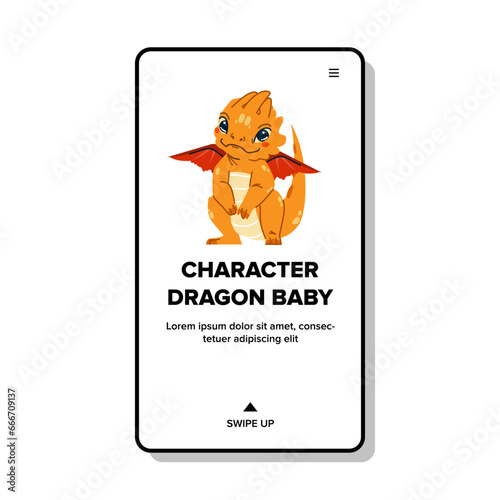 creature character dragon baby vector. happy fantasy, little funny, wing legend creature character dragon baby web flat cartoon illustration