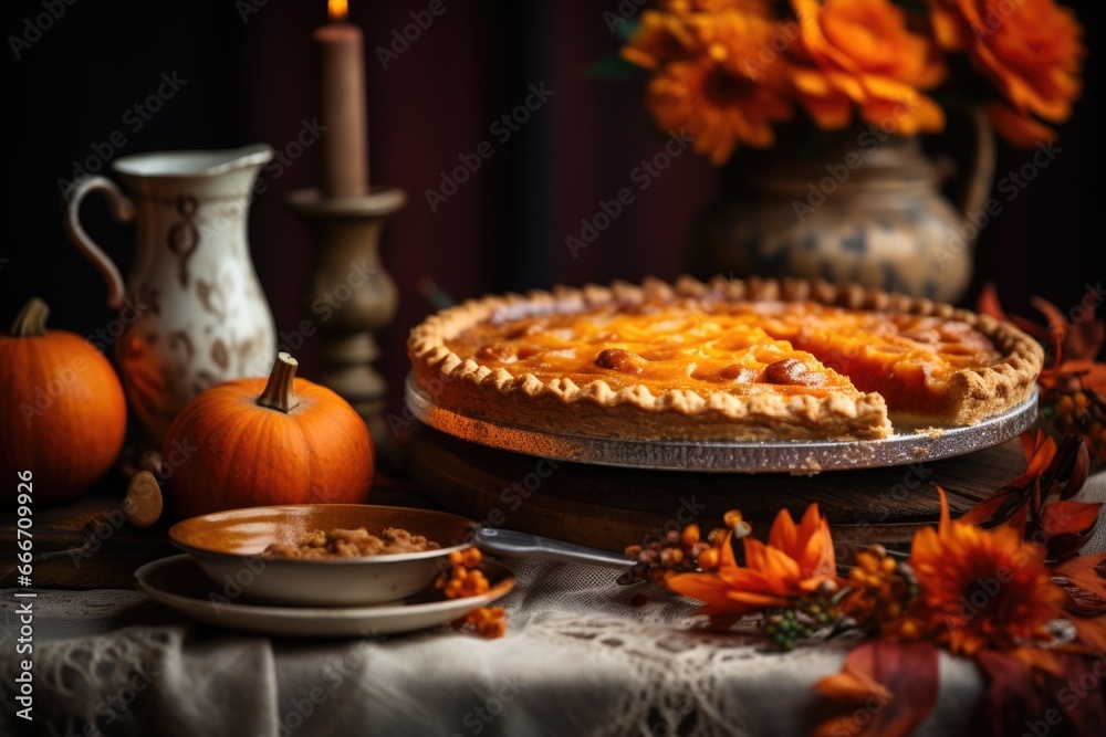 Fototapeta premium Halloween Delight: Festive Pumpkin Pie Presentation