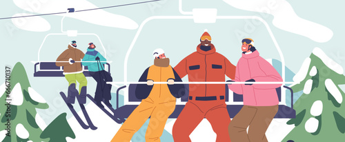 Skiers Of All Ages, Bundled In Colorful Gear, Ride The Ski Lift To The Mountaintop, Eager For Snowy Adventures
