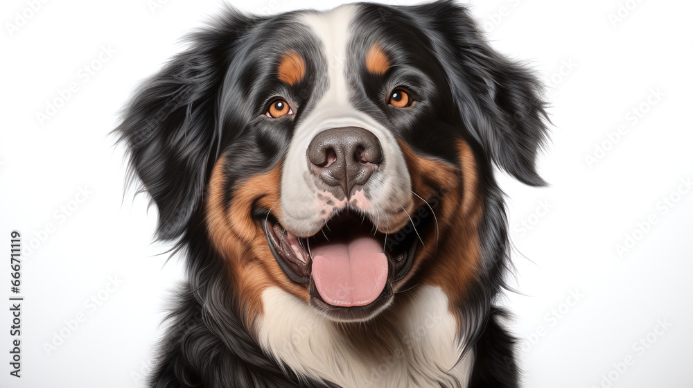 portrait of a bernese cattle dog isolated against white background