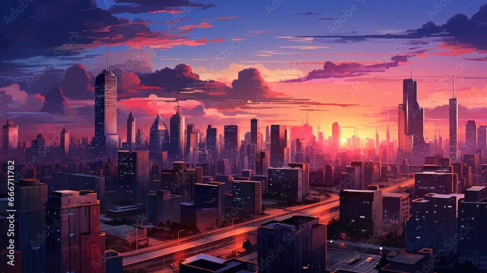sunset in the city. Generative AI