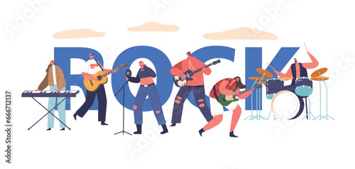 Rock Band On Stage Concept. Electrifying Energy, Roaring Guitars, Pounding Drums, And Captivating Vocals Vector Poster