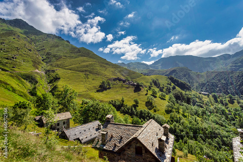 The bucolic landscape of Val Mastellone in summer, Rimella, Valsesia, Vercelli district, Piedmont