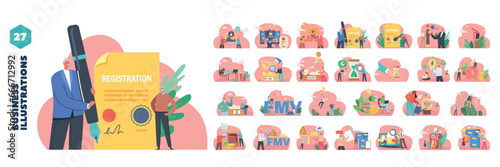 Isolated Vector Elements with Characters Perform Business Scenes. Risk Diversification Company Registration, Investment