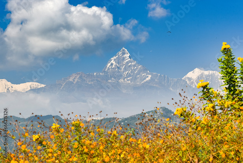 View of the Annapurna peaks from World Peace Stupa, Pokhara, Nepal, Himalayas