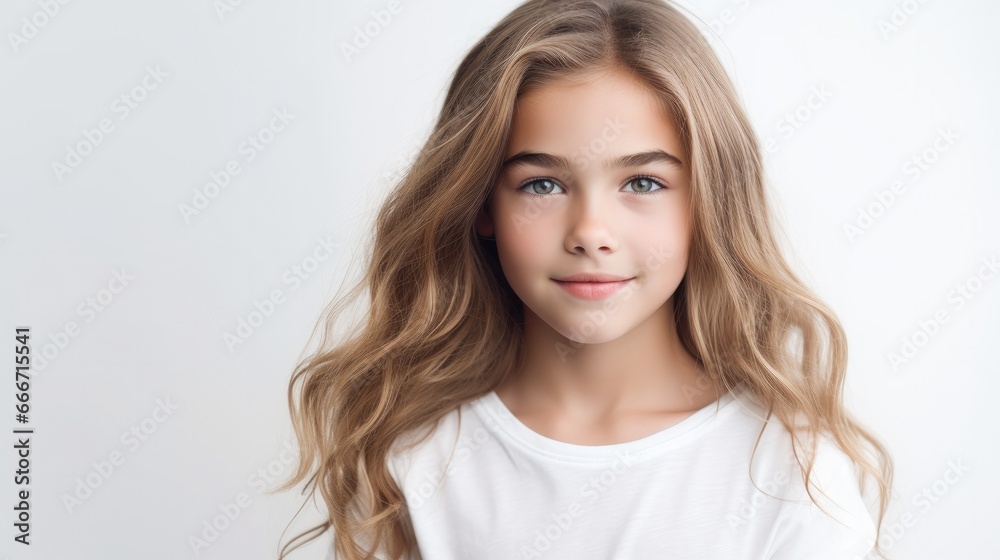 photo portrait of a beautiful young caucasian white American model teen girl looking forward. child ad with copy space, children, beauty, pretty photo portrait of a beautiful young caucasian white American model teen girl looking forward. child ad with copy space, children, beauty, pretty