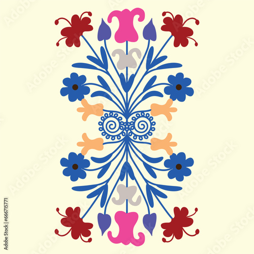 Beautiful suzani flowers in beige background-traditional rug part, home interior element. Using for decorating clothes and other vintage things.