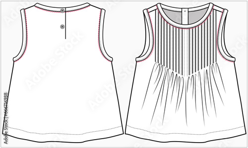 SLEEVELESS WOVEN TOP WITH PINTUCKS DETAIL DESIGNED FOR INFANT GIRL TODDLER GIRL AND BABY GIRLS IN VECTOR ILLUSTRATION