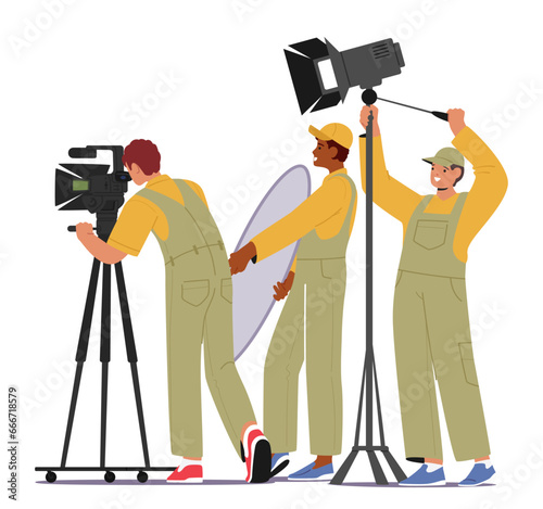Cameraman And Light Crew Characters at Film Production, Capturing Cinematic Moments With Precision And Setting The Mood photo