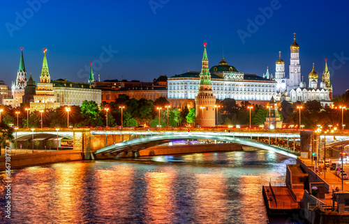 Moscow Kremlin panorama at night, Russia