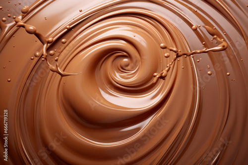 Chocolate milk swirl splash. Melted chocolate surface whirlwind. Generative AI