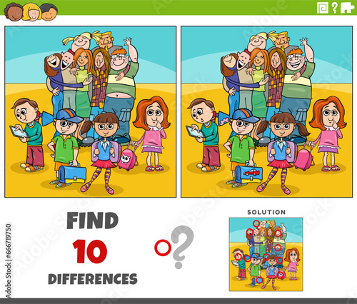 differences activity with funny cartoon pupils and students