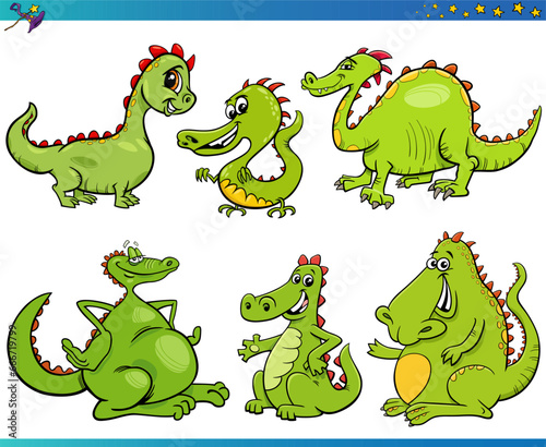 Fototapeta Naklejka Na Ścianę i Meble -  funny cartoon dragons fantasy animal characters set