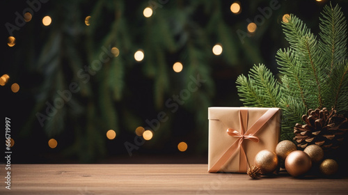 black empty wooden board background with christmas concept
