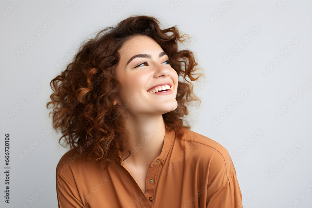 Radiant woman with glasses exuding contentment in portrait on crisp white background Radiant woman with glasses exuding contentment in portrait on crisp white background