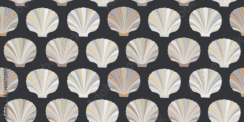stylish seashell seamless pattern,vector pattern. Ocean, sea, beach, summer, marine living organism.
Seamless vector pattern on gray background