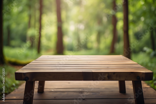 table in the park with blurred background 