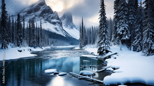 In a winter wonderland that looks like a dream, a blue hour shot was taken at Emerald Lake Yoho National Park.