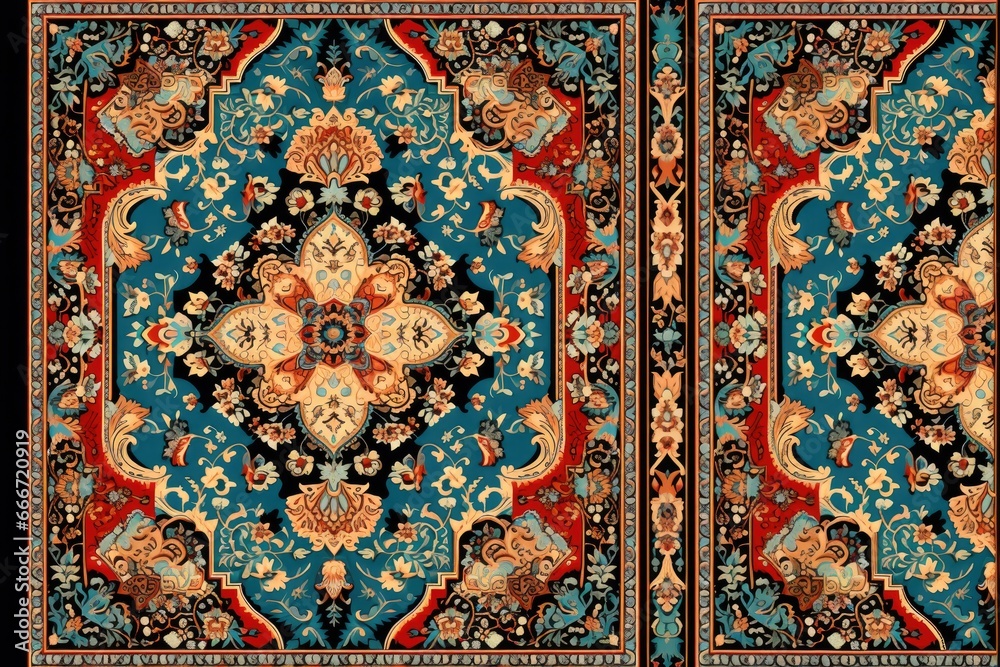 a horizontal format of a Persian rug pattern in Ethnic-themed, photorealistic illustrations in JPG. Generative ai a horizontal format of a Persian rug pattern in Ethnic-themed, photorealistic illustrations in JPG. Generative ai