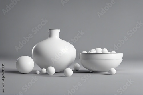 Set of the white bowl and vases isolated on grey background
