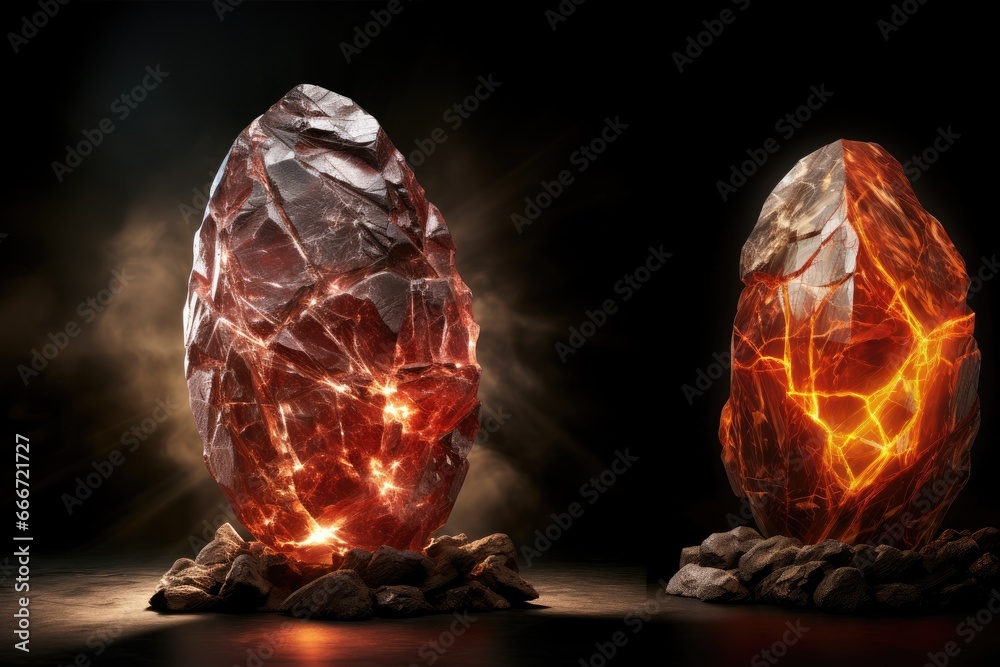 Fototapeta premium a horizontal format, of a philosopher's stone in a mystical-themed, realistic illustration in JPG. Generative ai 