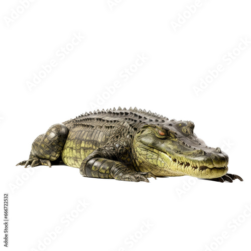 an American alligator, 3/4 view in a Nature-themed, photorealistic illustration in a transparent PNG, cutout, and isolated. Generative ai