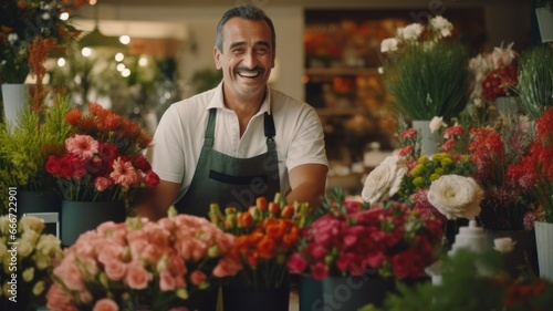 Cheerful Florist Creating Beautiful Christmas Arrangements with Various Flowers for Retail Sale