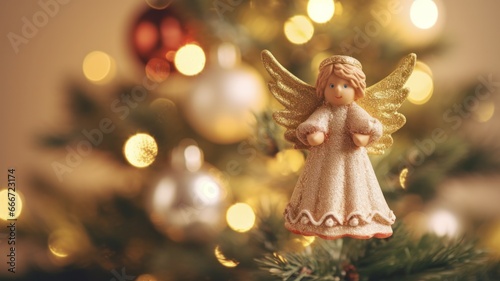 Festive Angel Toy Bringing Holiday Spirit to Decorated Christmas Tree in Winter Season