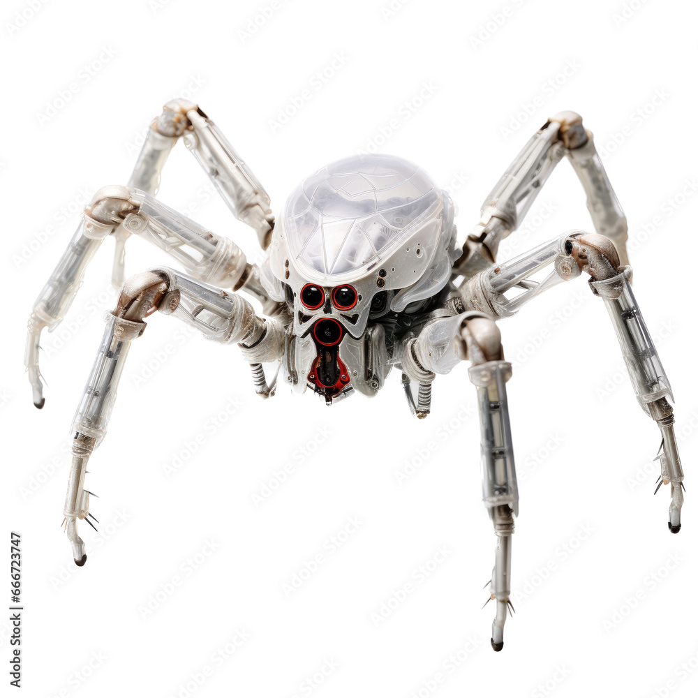 a bionic AI robotic spider, cyber intelligent, 3/4 view, in an isolated and transparent PNG in a Technology-themed, photorealistic illustration. Generative ai a bionic AI robotic spider, cyber intelligent, 3/4 view, in an isolated and transparent PNG in a Technology-themed, photorealistic illustration. Generative ai