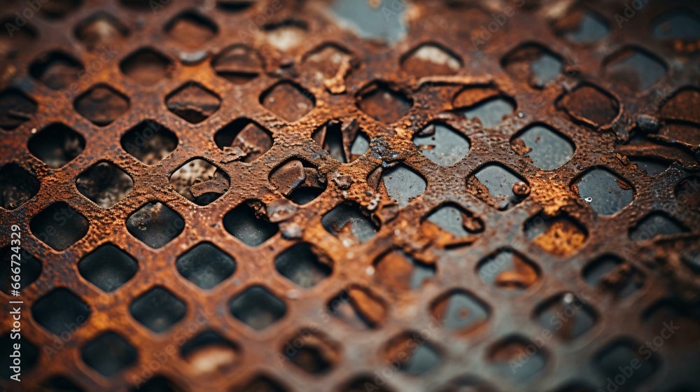 a close up of a rust metal pattern - obrazy, fototapety, plakaty 