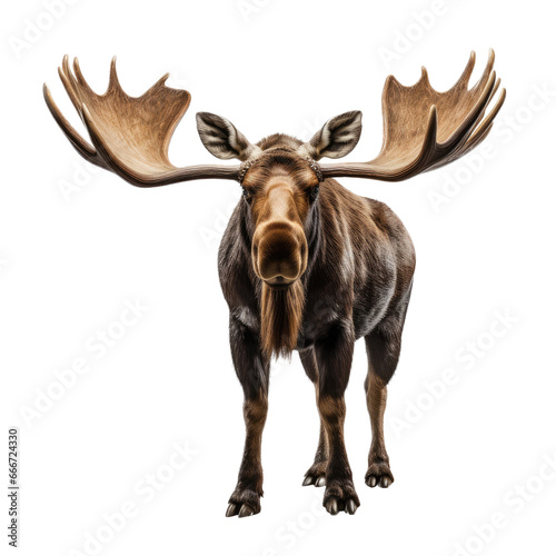 a bull moose front view as an isolated and transparent PNG in a Nature-themed, photorealistic illustration. Generative ai