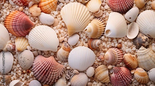 a group of different colored shells