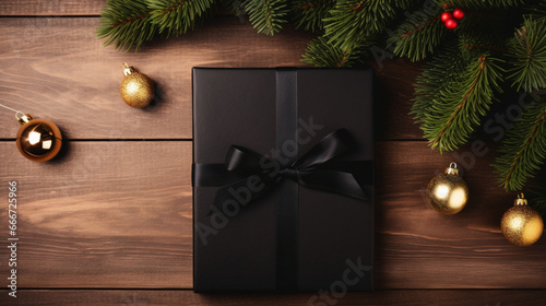 Blank book mockup with wooden background and Christmas concept 