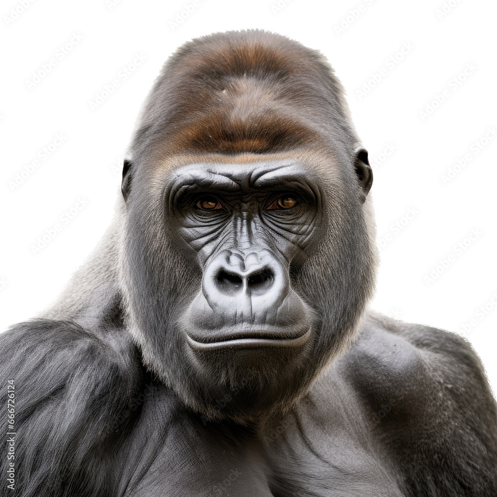 a portrait of a Gorilla in an isolated and transparent PNG in a Wildlife-themed, photorealistic illustration. Generative ai a portrait of a Gorilla in an isolated and transparent PNG in a Wildlife-themed, photorealistic illustration. Generative ai