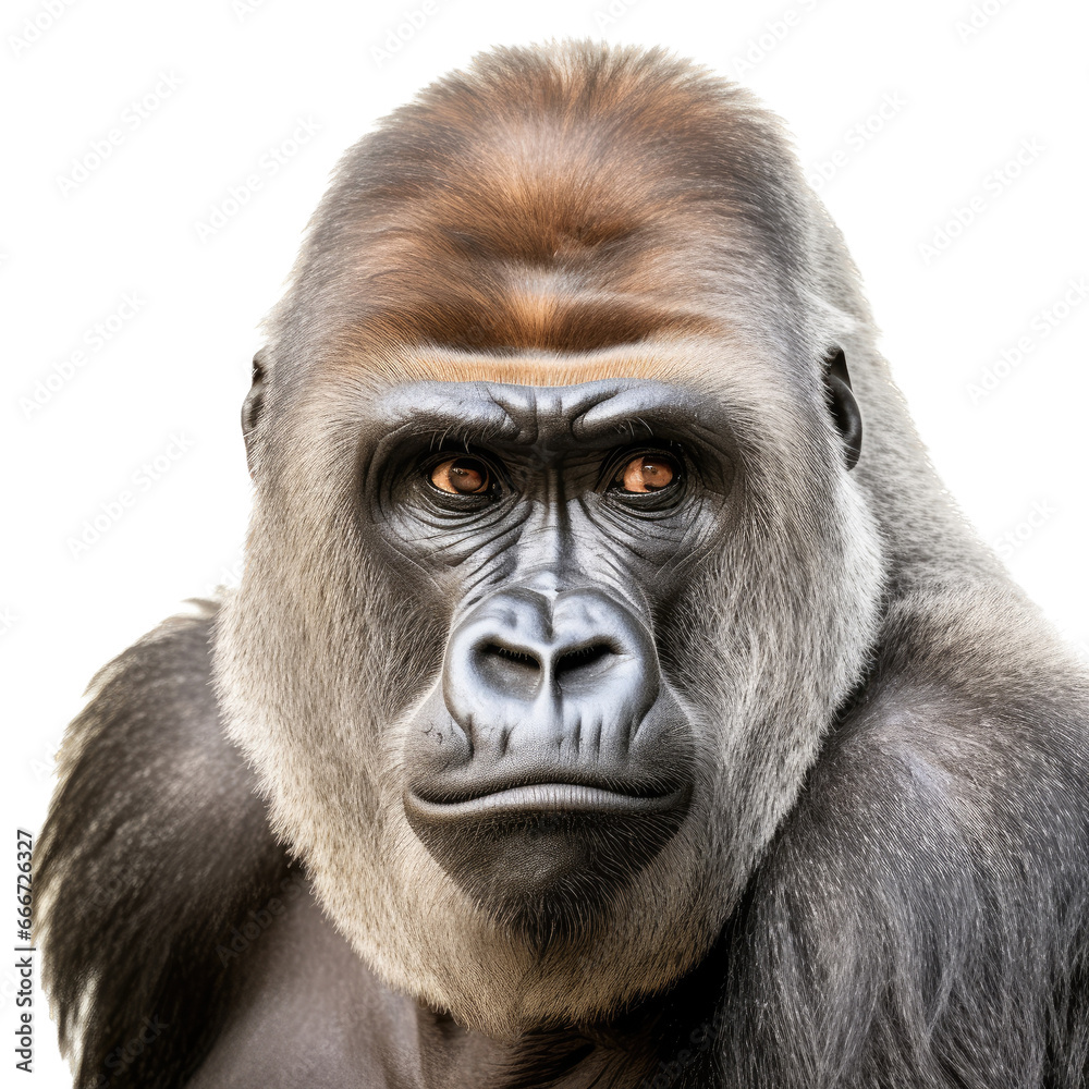 a portrait of a Gorilla in an isolated and transparent PNG in a Wildlife-themed, photorealistic illustration. Generative ai a portrait of a Gorilla in an isolated and transparent PNG in a Wildlife-themed, photorealistic illustration. Generative ai