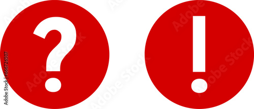 Black and White Warning and Info Flat Round Icon Set with Exclamation Mark and Question Mark Symbol. Vector Image.