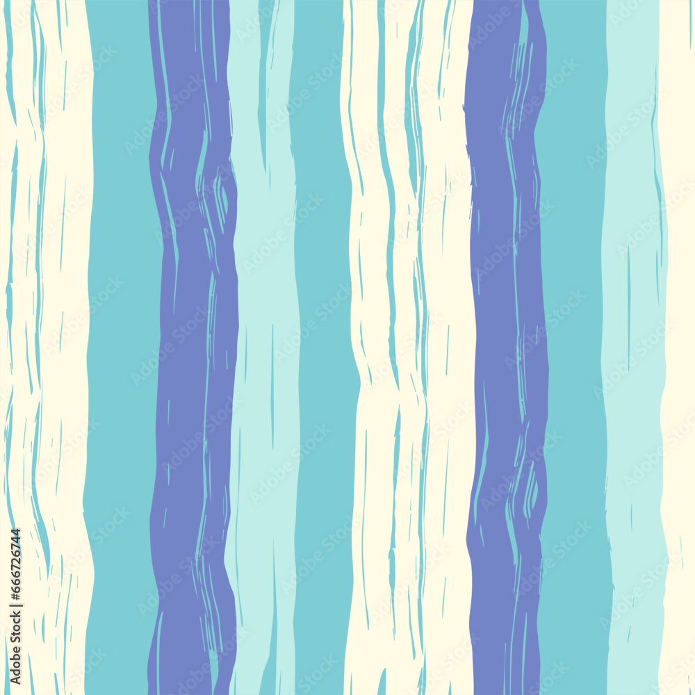 Seamless pattern of vertical stripes for summer clothing. Blue-blue stripes are reminiscent of the summer sea and sky. Flat vector illustration.