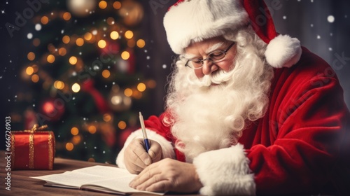 A santa clause writing a letter to santa claus photo