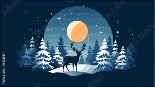 Cerf majestueux dans un paysage enneigé nocturne, IA générative
