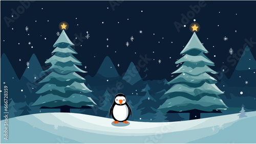 Pingouin et cadeau de Noël dans un paysage de neige