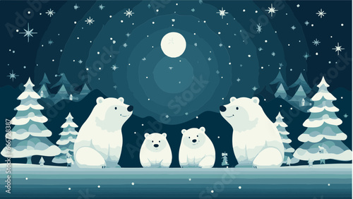Famille d'ours polaire dans un paysage enneigé