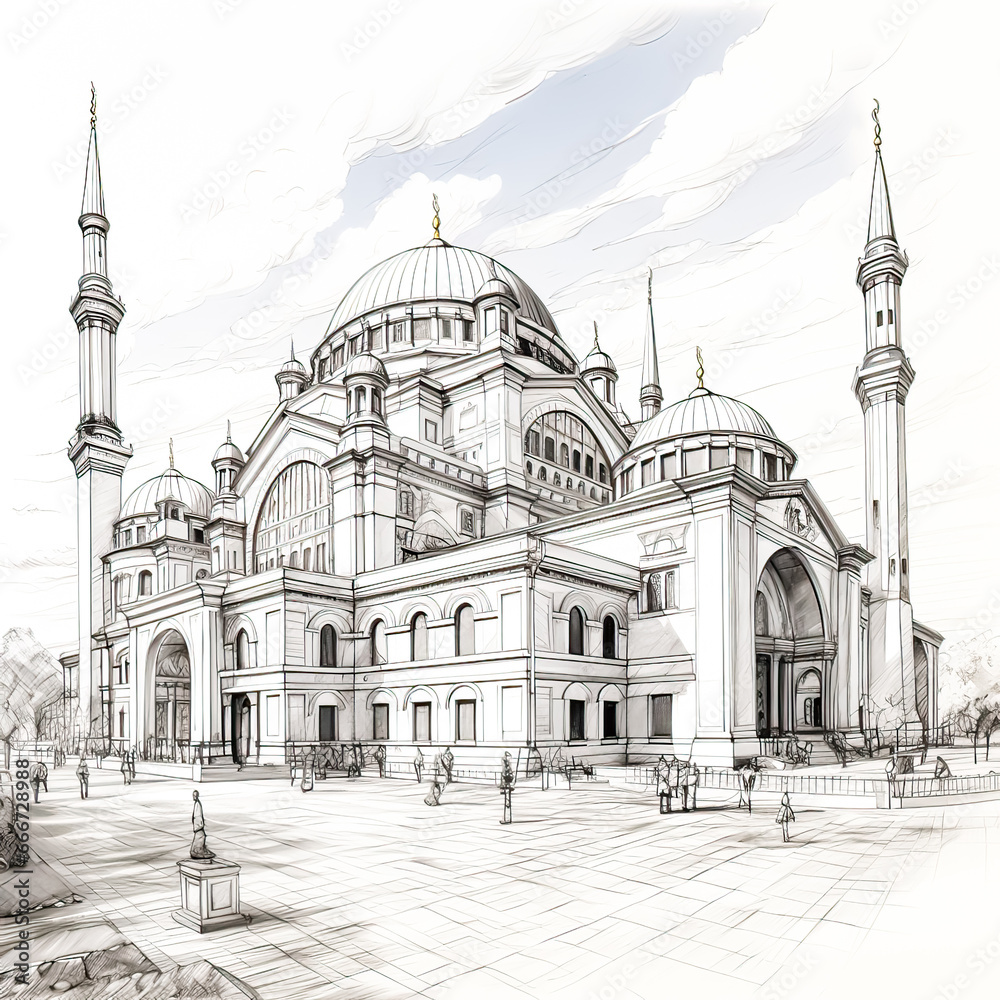 Watercolor artwork showcases an ancient Turkish style temple