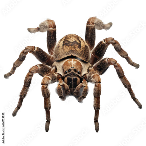 a tarantula spider 3/4 view in an isolated and transparent PNG in a Wildlife-themed, photorealistic illustration. Generative ai