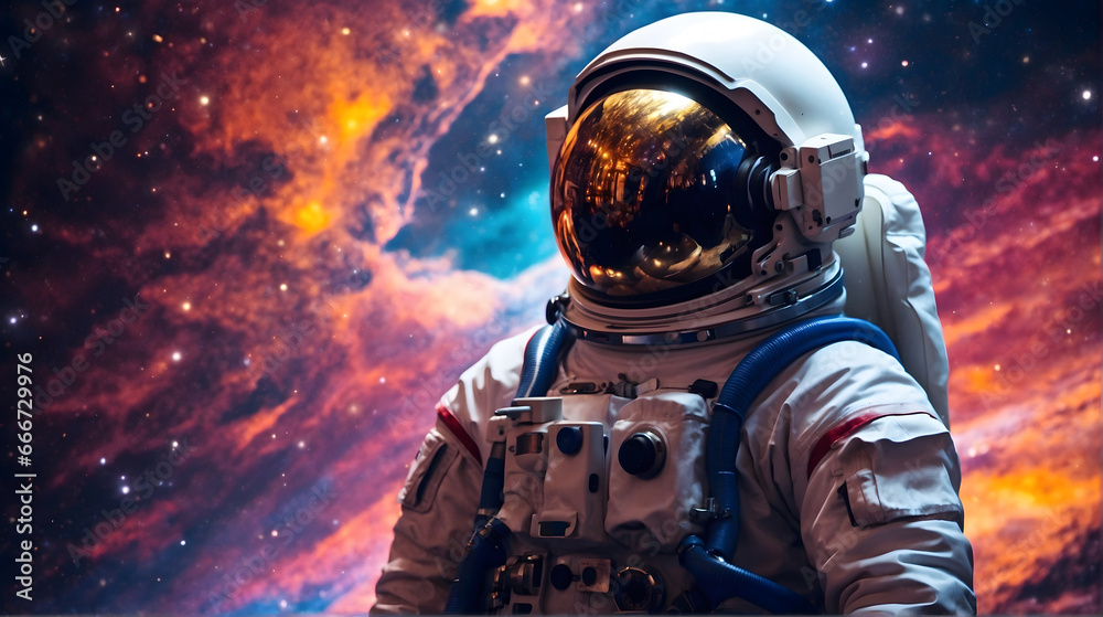 Astronauta eksploruje kosmos. Generative AI. - obrazy, fototapety, plakaty 
