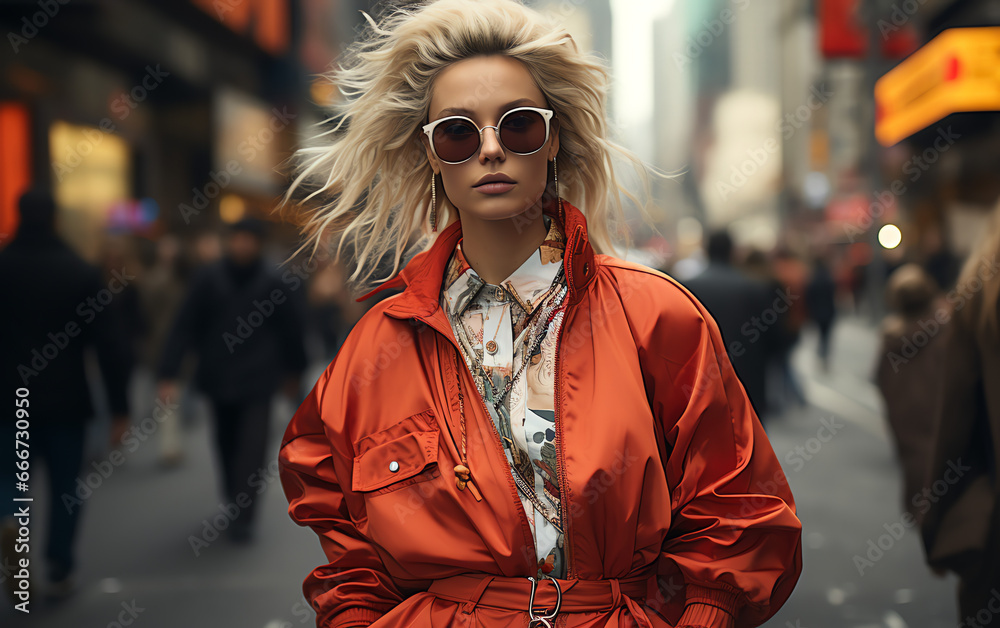 Obraz premium Elegante schöne Frau mit Sonnenbrille vor einem Vintage Auto