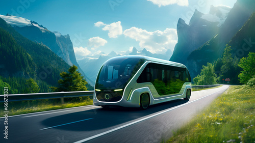 Obraz na płótnie Modern electric bus in nature w salonie