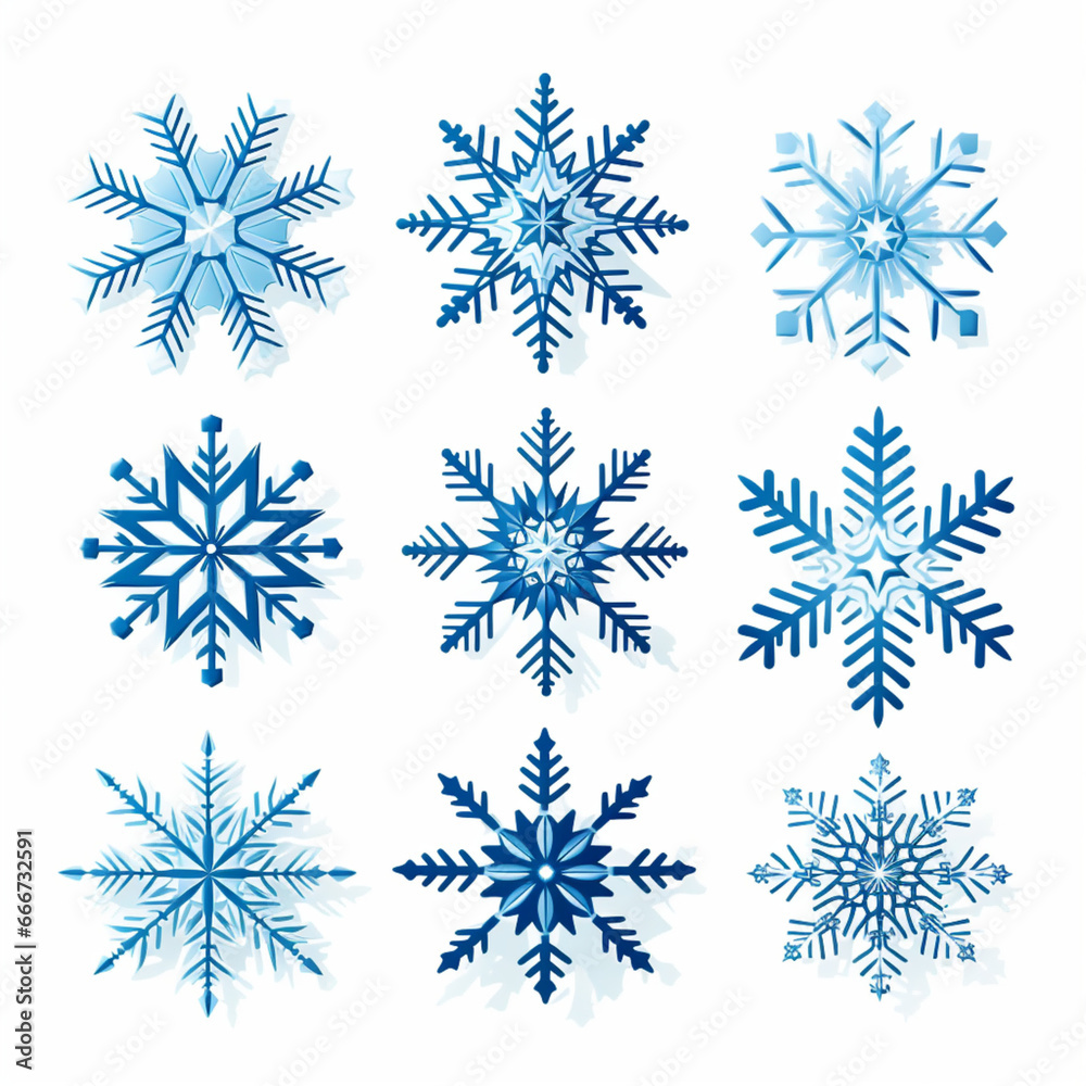 set of snowflakes on white